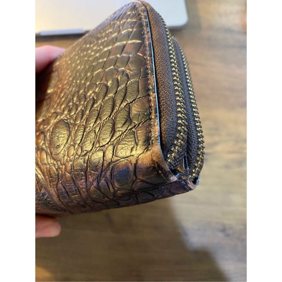 Brahmin Textured Leather Wallet Pecan Melbourne Brown Double Zip - Picture 5 of 14